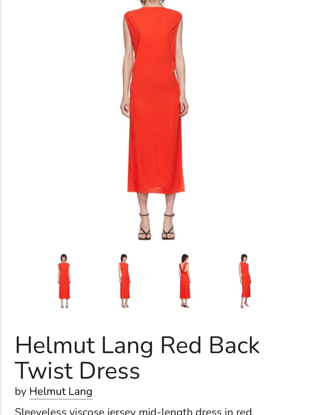 Helmut Lang Bright Red Midi Back-Twist Dress